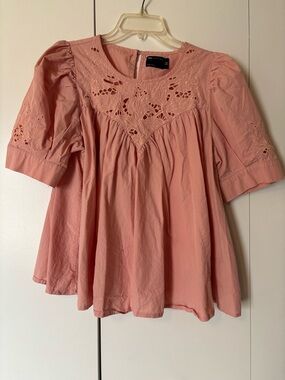 ASOS Eyelet Yoke Puff Sleeve Top - Dusty Rose